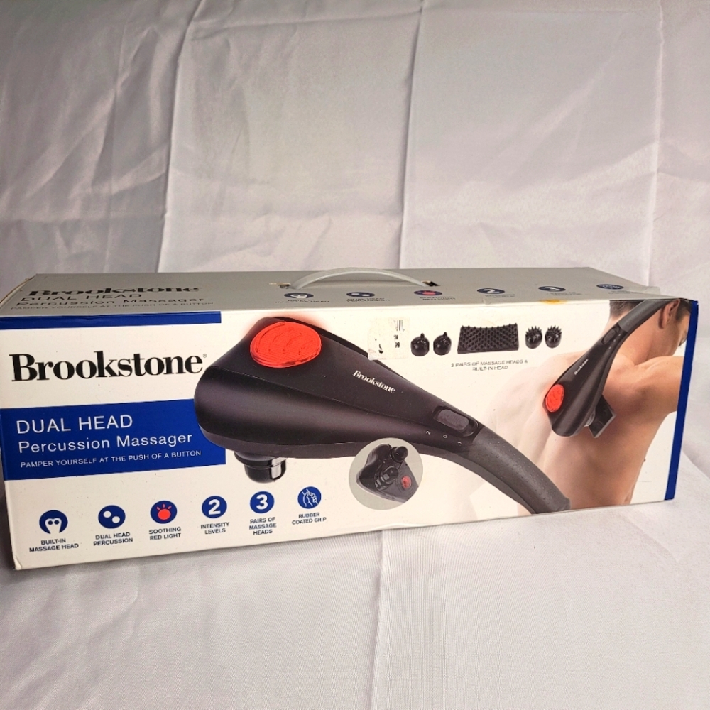 Brookstone Dual Head Percussion Massager Healthy Body Tension Back Neck Legs